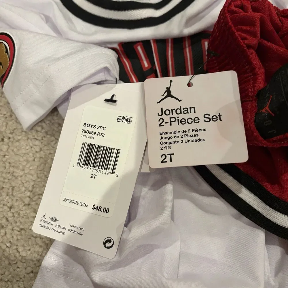 NWT Jordan Play Off Mesh Shorts Shirt Set Red White Toddler 2T Jumpman Nike